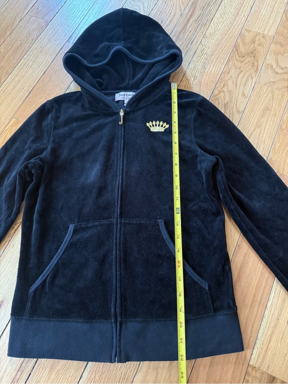 JUICY COUTURE VELOUR FULL ZIP HOODIE JACKET Black With Gold Logo Women’s Size M - Picture 13 of 14